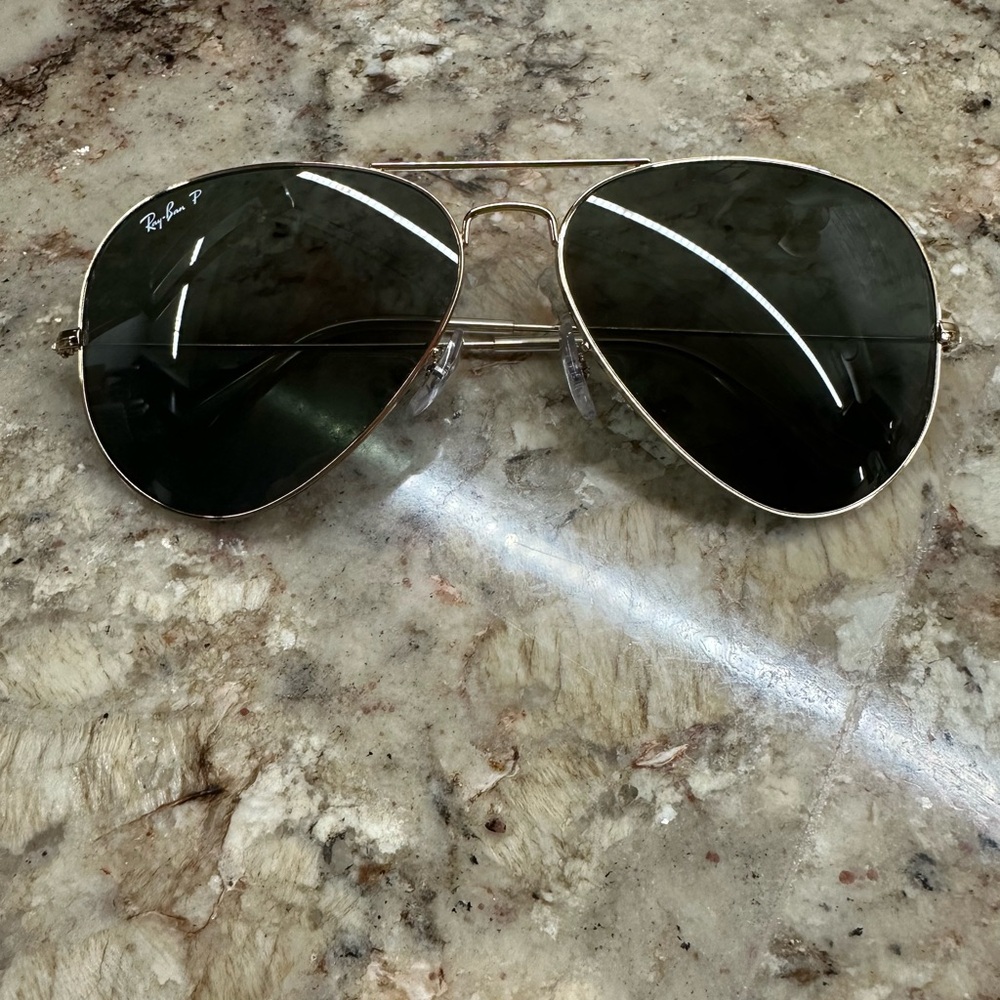 Ray-Ban P (polarized) Gold Frame Aviators with Dark Lenses